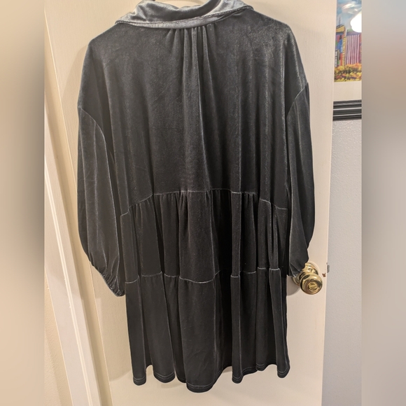 Charcoal Velvet Button Down Women's Shirt - Picture 3 of 5